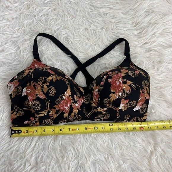 Torrid Wire-Free Lightly Lined Print Racerback Bra 42DDD Cheetah Floral Print - Picture 9 of 12